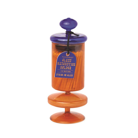 GLASS MATCHSTICK HOLDERS - AMBER WITH BLUE LID (140 COUNT) - ascot + hart