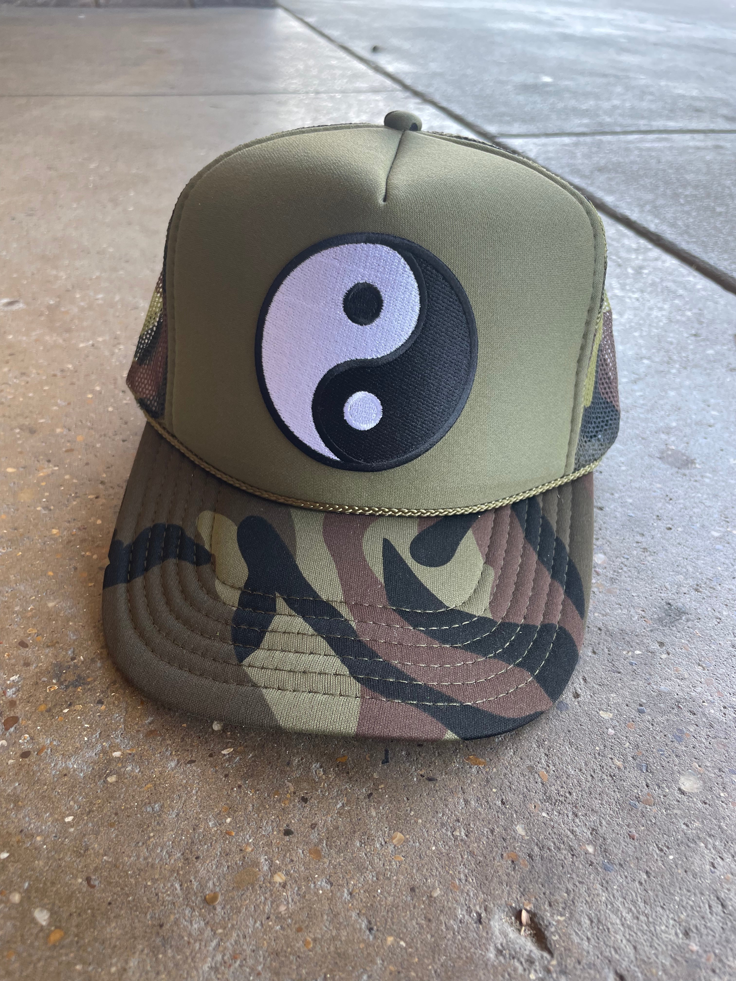 New Custom Designed Black Distressed Baseball Cap w/ Yin Yang Heart, Adjustable. Dalix Yin Yang Cap main image 2