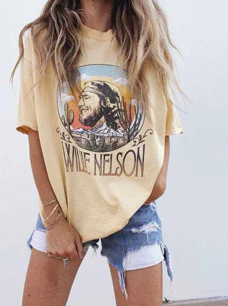 Willie Nelson In The Sky Gold Thrifted Tee - ascot + hart