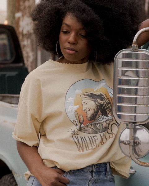 Willie Nelson In The Sky Gold Thrifted Tee - ascot + hart
